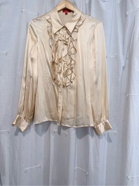 Oscar de la Renta Vintage Silk Ruffle Blouse in Champagne Size 14